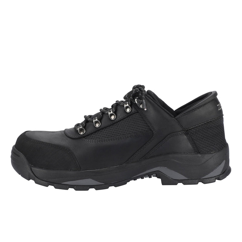 Zeba Industrial Black Genuine Leather Steel Toe Work Shoes, a hands-free leather work shoe